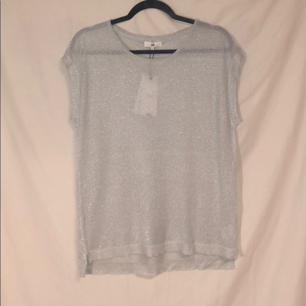 ♥️ WITH TAGS CKS Metallic Silver Short Slv Sweater